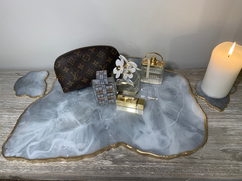 SILVER MARBLE LUXURY Vanity Tray Perfume Holder Serving Etsy