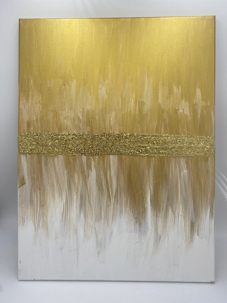 GOLD GLITTER Wall Art Acrylic Paint Canvas Chunky Glitter Etsy