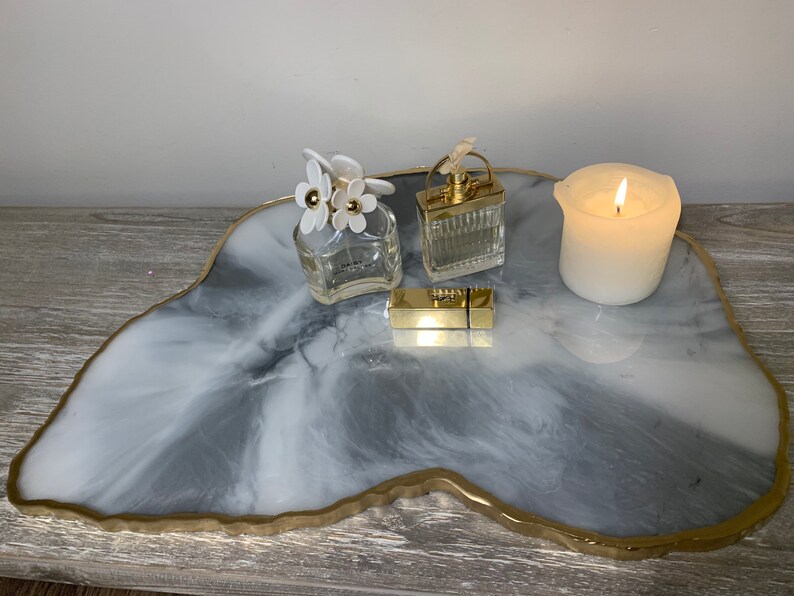 SILVER MARBLE LUXURY Vanity Tray Perfume Holder Serving Etsy