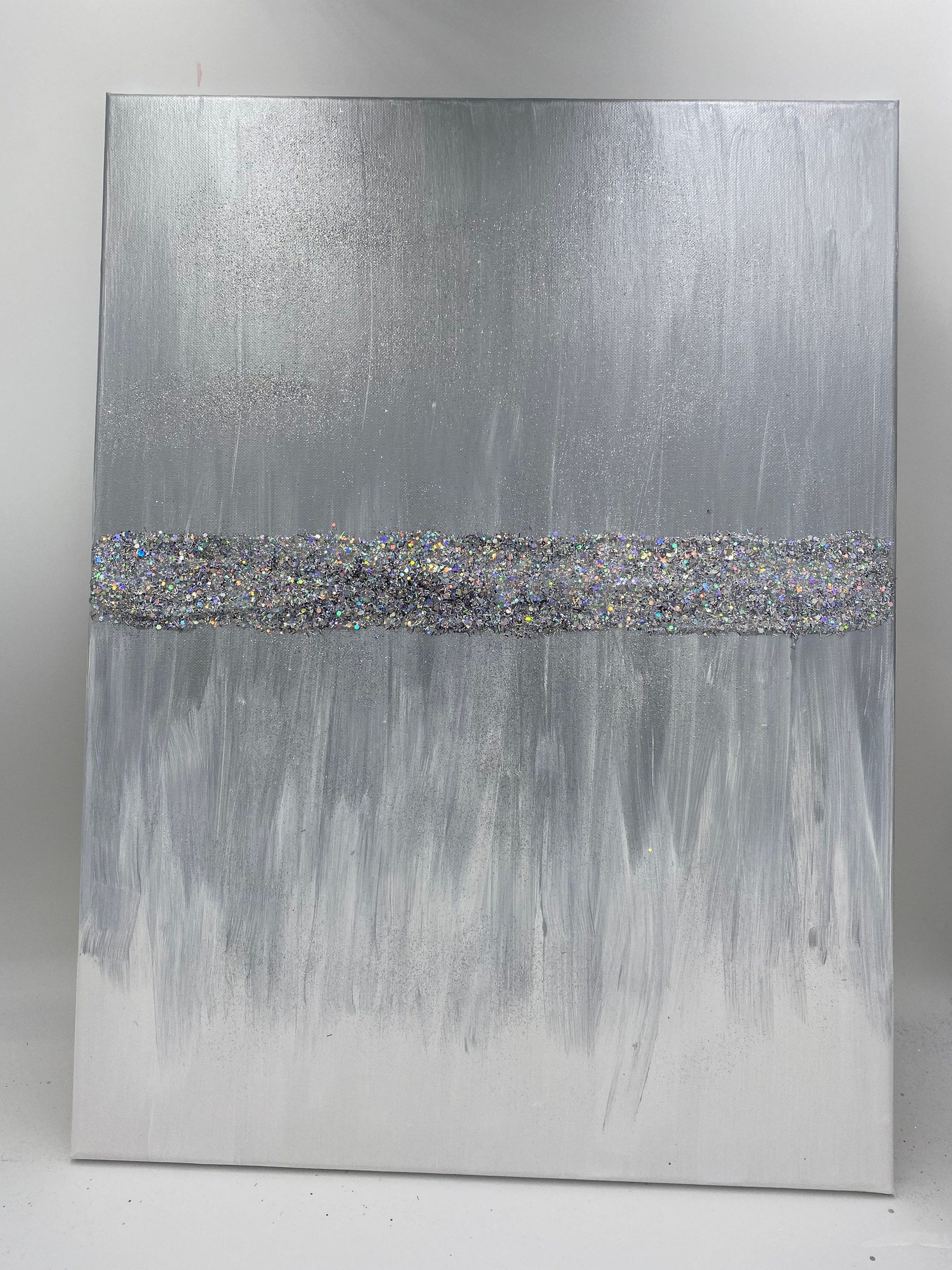 SILVER GLITTER Wall Art Acrylic Paint Canvas Chunky Etsy