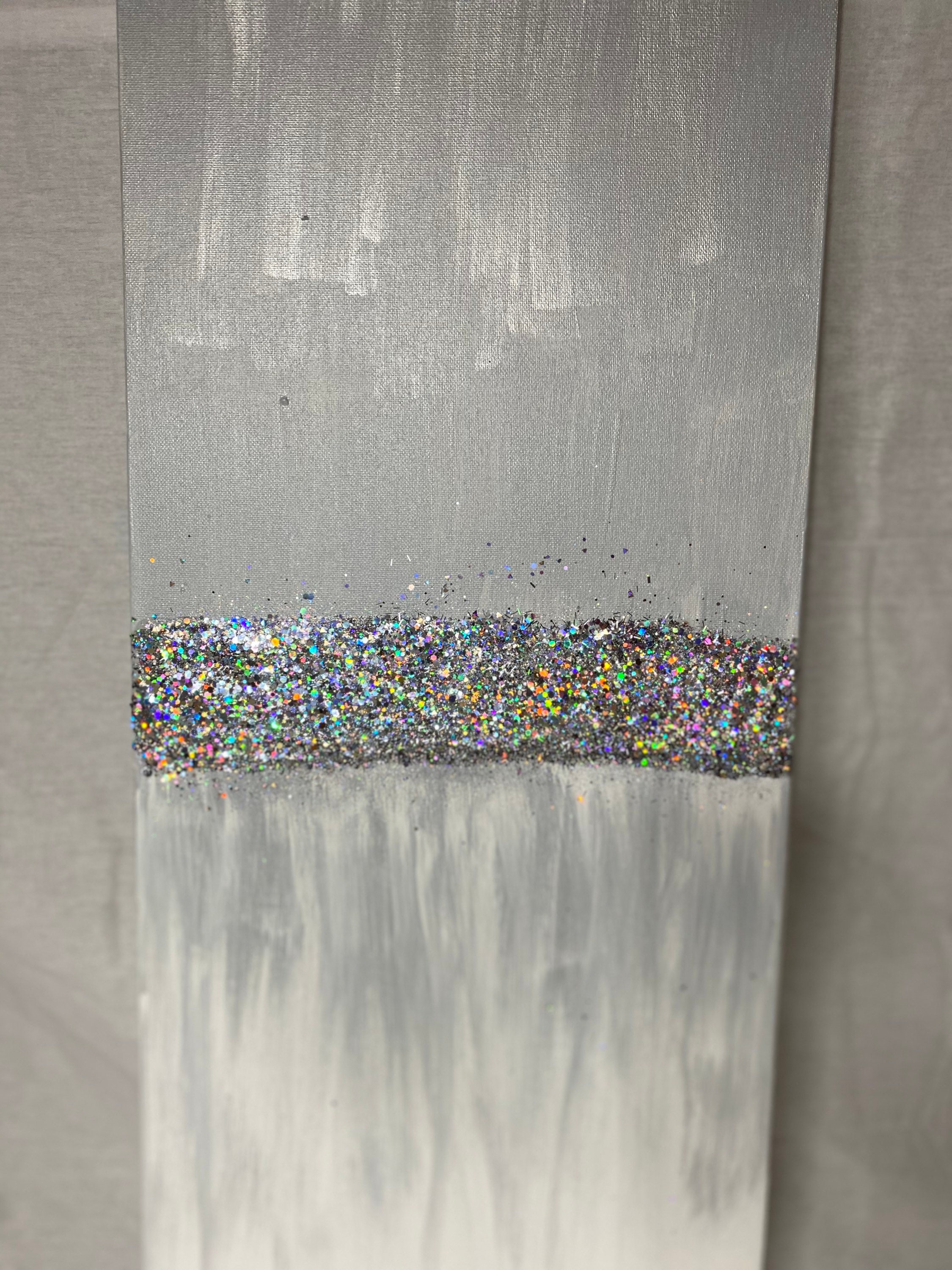 SILVER GLITTER Wall Art Acrylic Paint Canvas Chunky Etsy