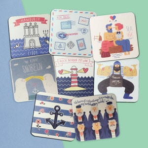 L'Amore della Città® Cartoline di Hamburg Beer Lid in Set di 8 vari motivi marittimi