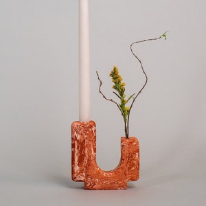 Marbled Deep Terracotta / Bud Vase Candleholder / Terrazzo /