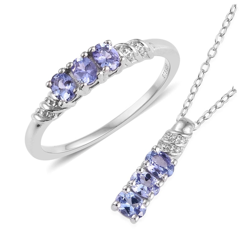 Engagement Ring With Silver Pendant Gift For Her Tanzanite Ring and Pendant Necklace in Platinum Over Sterling Silver December Birthstone