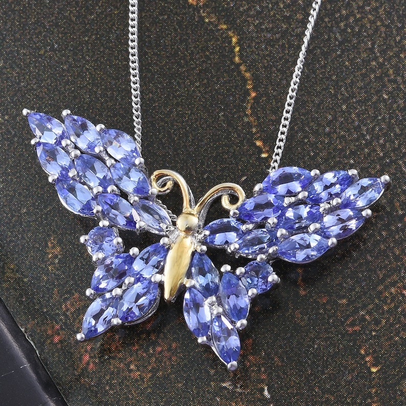 Creature Couture Premium AAA Tanzanite 14K YG and Platinum Over Sterling Silver Butterfly Pendant With Chain Butterfly Pendant For Her
