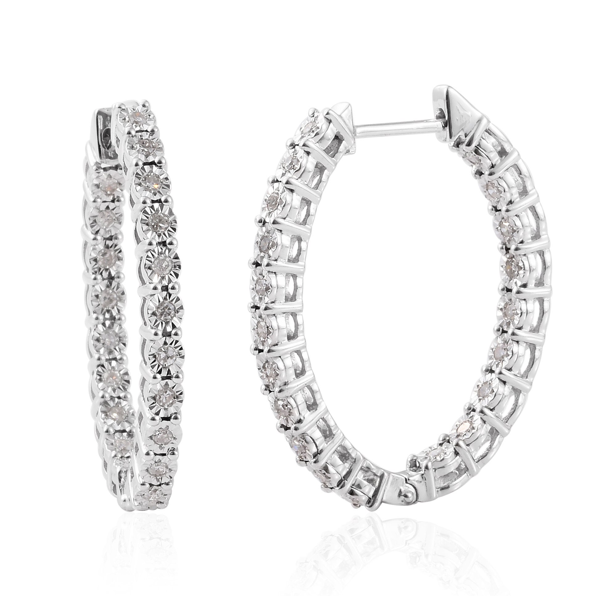 0.40 ctw Diamond Hoop Earrings in Sterling Silver Diamond Etsy