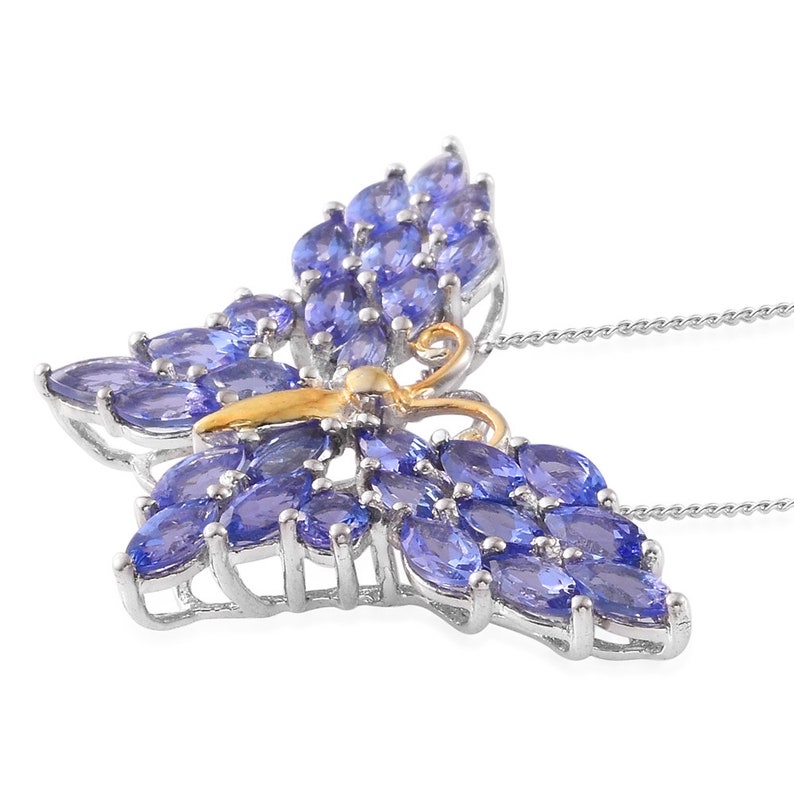 Creature Couture Premium AAA Tanzanite 14K YG and Platinum Over Sterling Silver Butterfly Pendant With Chain Butterfly Pendant For Her