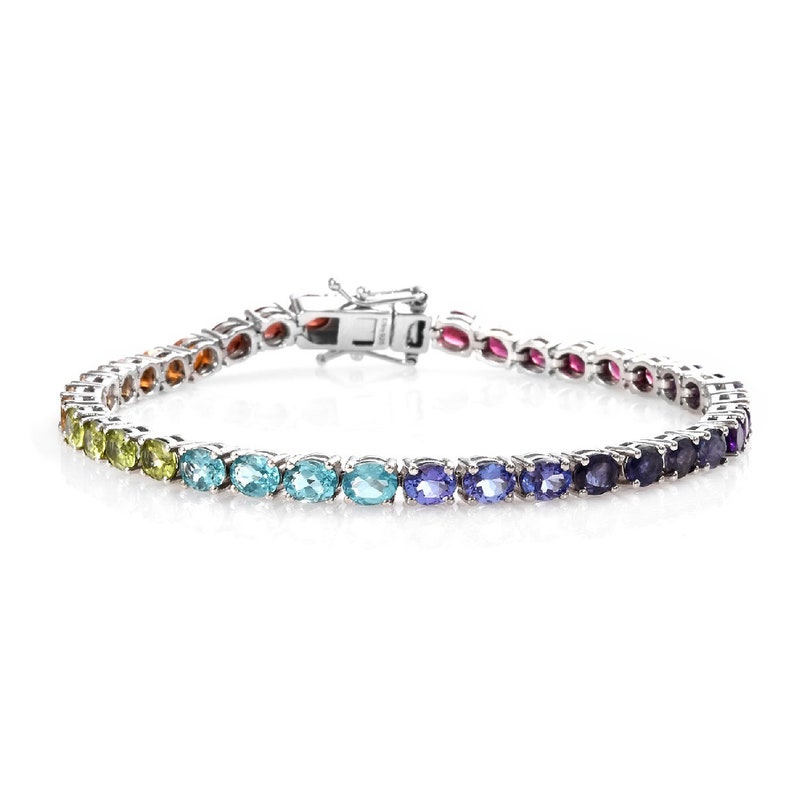 Multi Gemstone Tennis Bracelet in Platinum Over Sterling Etsy