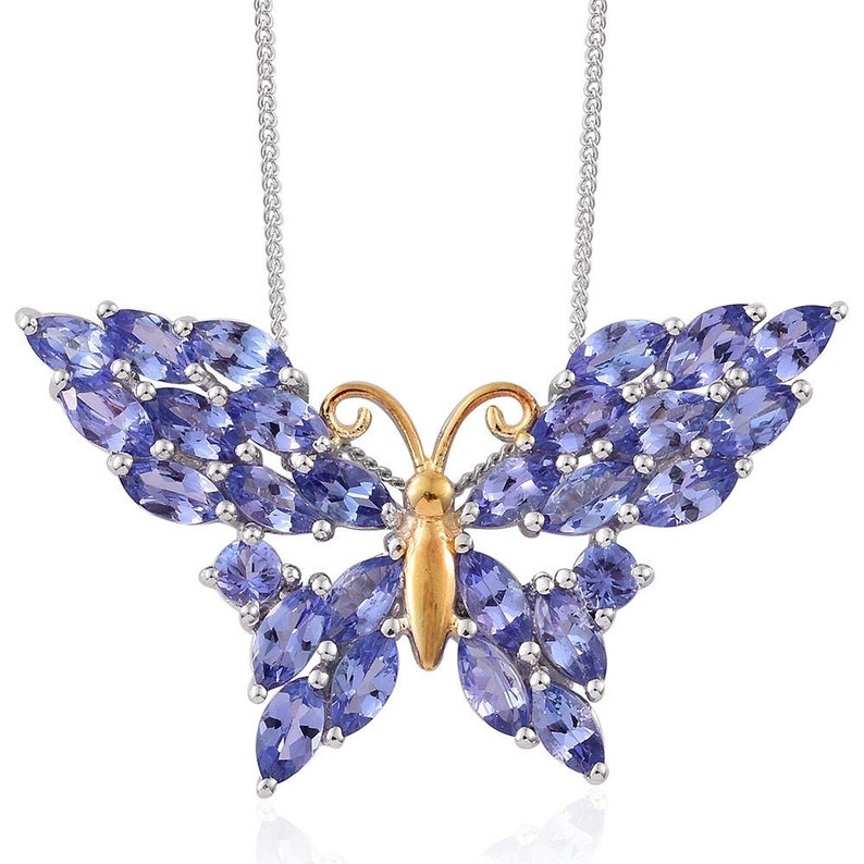 Creature Couture Premium AAA Tanzanite 14K YG and Platinum Over Sterling Silver Butterfly Pendant With Chain Butterfly Pendant For Her