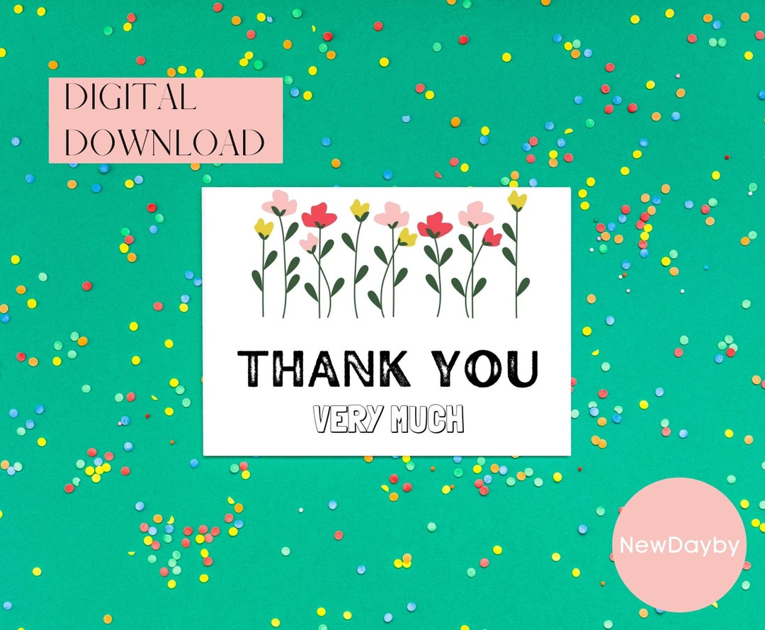 Printable Thank You Card Instant Download 7x5 Inch Cards for - Etsy UK