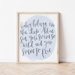 Baby Beluga Nursery Print, Whale Nursery Wall Art, baby boy nursery wall print, baby bathroom wall art, baby beluga printable 8x10