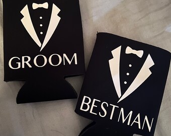 Groomsman/ Best Man/ Groom Koozies Black