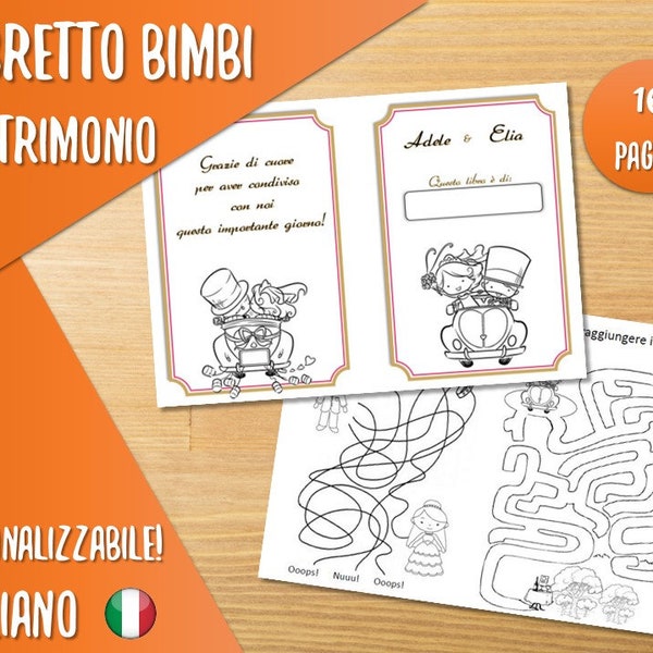 Libretto intrattenimento bimbi matrimonio | Personalizzabile con Nomi Sposo Sposa | Da Colorare | Cruciverba | Digital Download | Printables