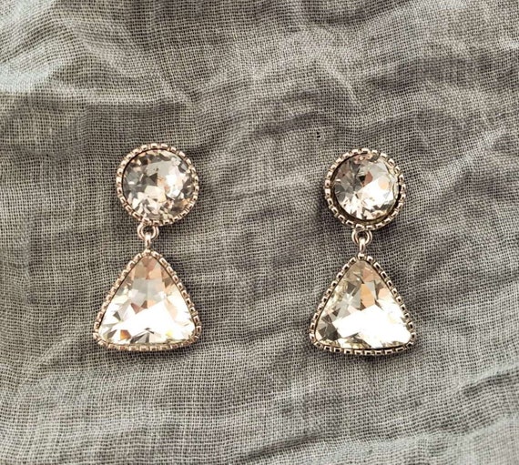 Vintage Clear Crystal Drop Earrings - image 1