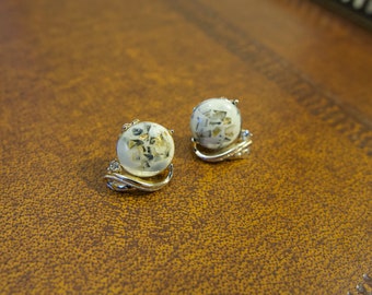 Vintage Gold and Creamy White Clip-On Earrings