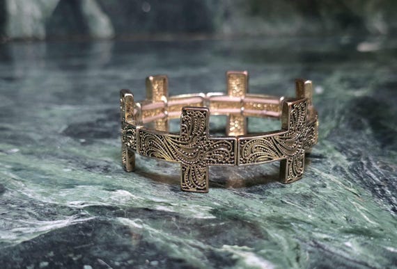 Vintage Engraved Scroll Pattern Multi Cross Link … - image 3