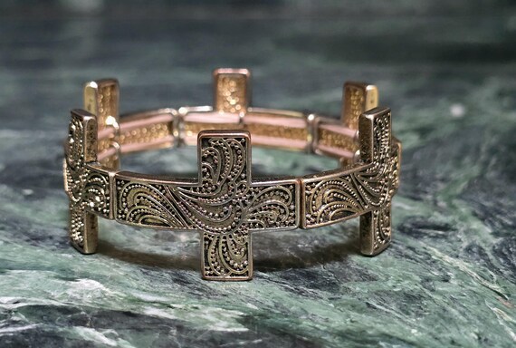 Vintage Engraved Scroll Pattern Multi Cross Link … - image 1