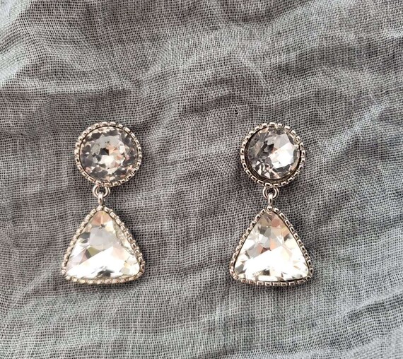 Vintage Clear Crystal Drop Earrings - image 2