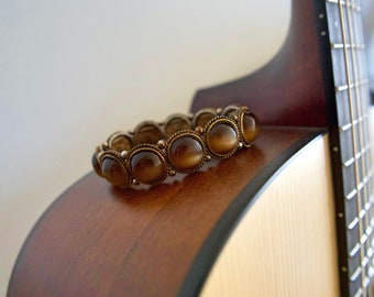 Vintage Brown Beaded Bracelet with Gold-Tone Setting