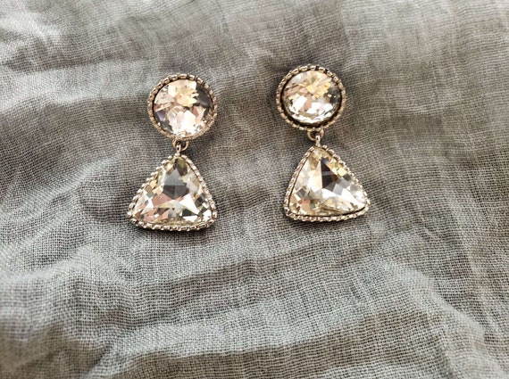 Vintage Clear Crystal Drop Earrings - image 5