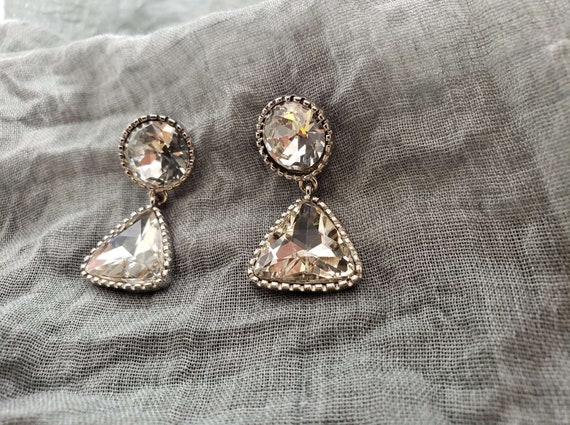 Vintage Clear Crystal Drop Earrings - image 3