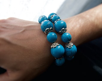 Set of two Faux Turquoise Bead Stretch Bracelets