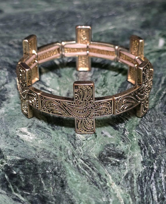 Vintage Engraved Scroll Pattern Multi Cross Link … - image 2