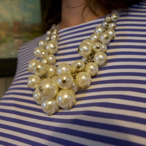 Vintage Imitation Pearls Cluster Statement Bib Necklace 画像 1