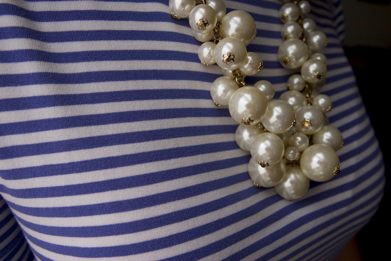 Vintage Imitation Pearls Cluster Statement Bib Necklace 画像 7