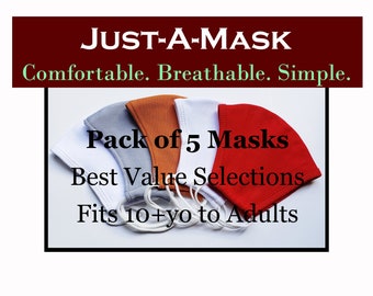 Unisex Face Mask, 5 Masks per Pack | Washable Reusable Stretch Fabric Mask for Youths & Adults