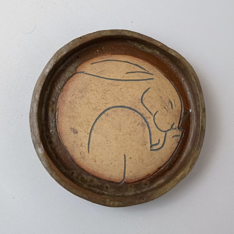 Ceramic Dish With Rabbit Illustration Deep Brown Crystalised Glaze 3 - Etsy