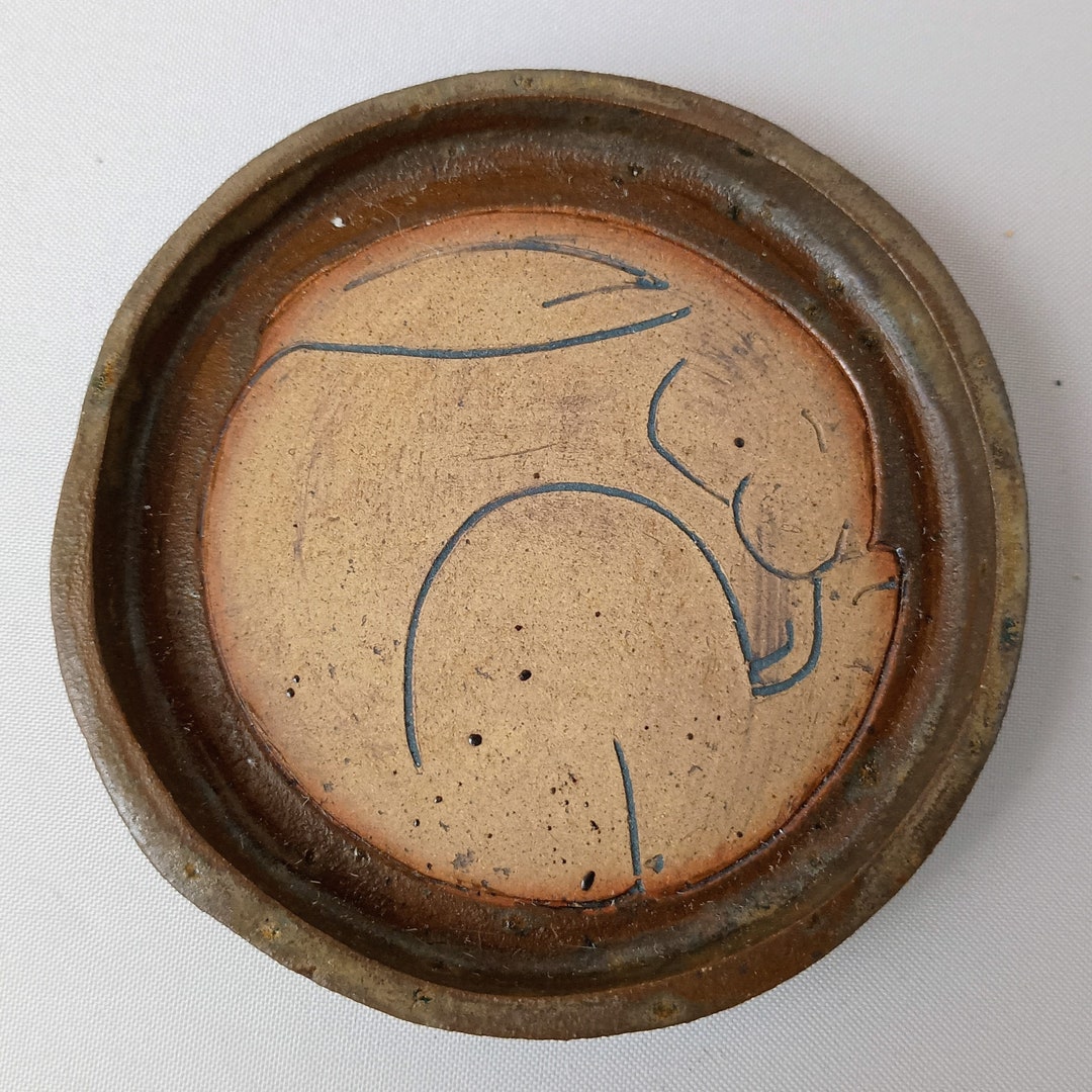 Ceramic Dish With Rabbit Illustration - Deep Brown Crystalised Glaze 2 ...