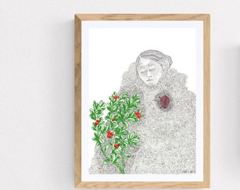 Bedrukte illustratie poster karakter, hart en planten