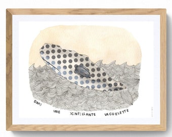 Bedrukte poster van een walvisillustratie voor kinderkamer