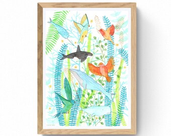 afdrukken van de decoratieve illustratie in aquarel Dieren van de jungle