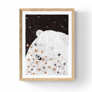 Printing of the illustration &quot;Bear in flowers&quot; drawing children&#39;s room