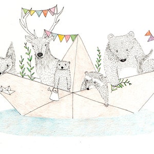 Druck einer Illustration "En bateau" von Louise de Contes