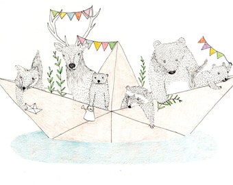 afdrukken van een illustratie "En bateau" van Louise de Contes