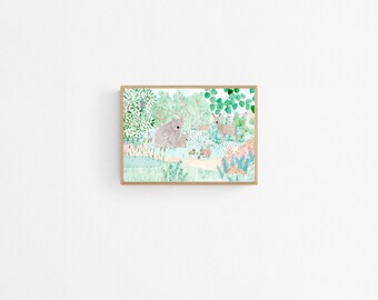 reproductie van illustratie dieren en bos, jungle, poster A3