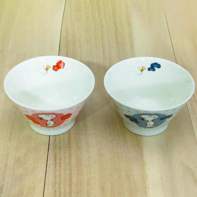 PEANUTS Snoopy Rice Bowl Red Plum Blue Pine Set Made in Japan - Etsy