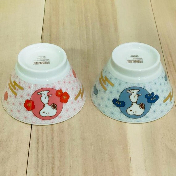 PEANUTS Snoopy Rice Bowl Red Plum Blue Pine Set Made in Japan - Etsy