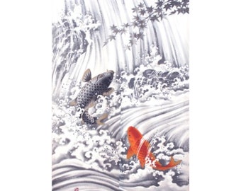 Noren tapestry 85X150cm "Carp waterfall climb" [Made in Japan]