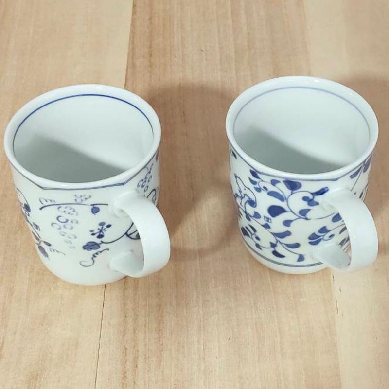 Snoopy & Peanuts Pair Teacups Blue Arabesque and Grape Design Made