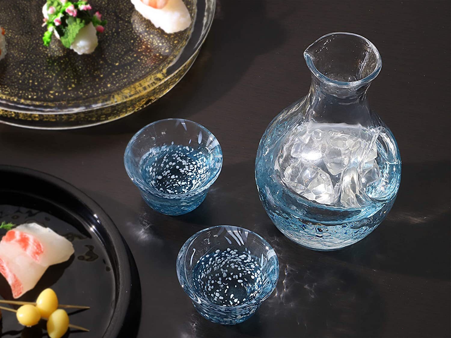 Cold Sake Bottle Glass Sake Cup Set Blue Made in Japan Etsy UK