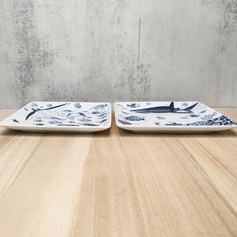 Hasami Ware Japanese Square Plate Whale Shark/manta Ray 2 Plate Set ...