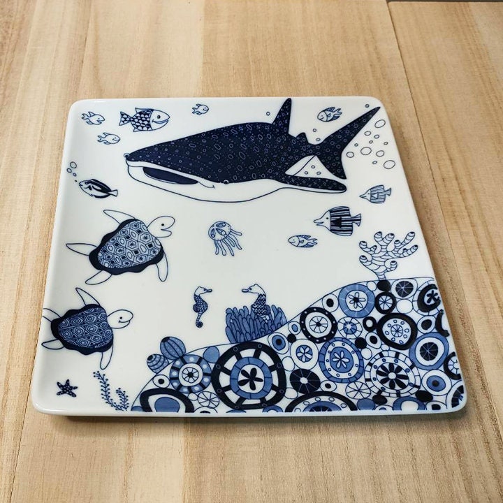 Hasami Ware Japanese Square Plate Whale Shark/manta Ray 2 Plate Set ...