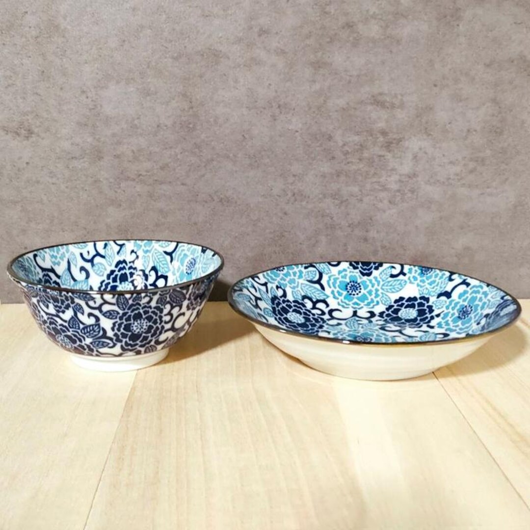 Japanese Pattern Rice Bowl and Plate Set Peony Design Made in Japan - Etsy