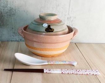 Iga ware Earthenware pot/Modern SAKURA cherry blossom chopsticks/Flower pottery spoon set