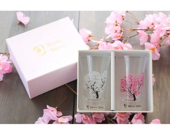Magic Cold feeling SAKE glass cup SAKURA cherry blossom pair set