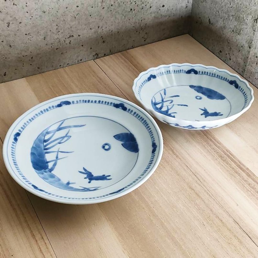 Mino Ware Rabbit Deep Dish Plate and Rabbit Oval Plate Set Made in ...
